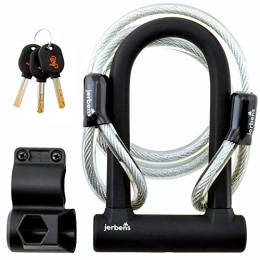 Jerbens Bike Lock Jerbens U Bike Lock - U-Lock with Key with 1.20 m Security Cable and Frame Mounting Bracket - Effective and Solid Steel Model - for Mountain Bike, Electric Bike, Children Bike, Scooter