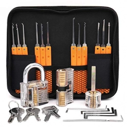 Loboo Idea Accessories Loboo Idea 17-Piece Lock Pick Training Set with 3 Transparent Training Locks for Beginners and Professionals Locksmith (A, Orange)