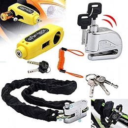 MASO Accessories Maso Alarm Disc Brake Lock + Motorcycle Handlebar Lock + Motorbike Heavy Duty Padlock Anti-Theft Security Lock Set + 1.5m Reminder Cable (Set B)