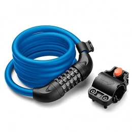 MDZZ Accessories Mdzz Bike Lock Cable High Security 5 Digit Resettable Combination Coiling Bike Cable Lock, Bicycle Cable Lock for Bicycle Outdoors, 1.8m (Color : Blue)