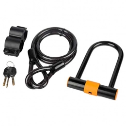 YIKXCF Accessories Motorcycle Bike U Lock with Cable Bike Lock Heavy Duty Bicycle U-Lock with Mounting Bracket for Road Bike Mountain Bike (Color : Black orange)