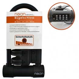 nean Accessories Nean bicycle D-lock, number code combination lock, belt mount, diameter14mm, 125x 225x 38mm.