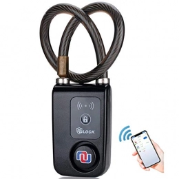 NUNET  Nulock Keyless Bluetooth Bike / Motorcycle / Gate Lock IP44 Splash-Proof Cycling Lock with 110db Alarm, 0.38" Diameter 15-inch Braided Steel Cable