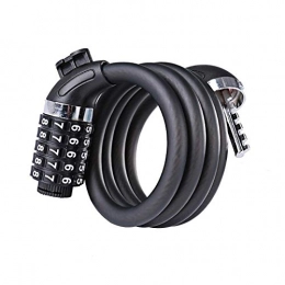 NUOYIYI Bike Bicycle 5 Letters Code Lock Bicycle Accessories Combination Coiled Bike Steel Cable Lock-black-1.2m