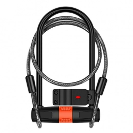 Ouumeis Accessories Ouumeis Bike Lock, Anti-Theft Lock U Type Lock, Alloy Lock Cylinder, with Steel Cable And Bracket, PVC Shell, Waterproof And Corrosion Resistant, Alloy Lock, Good Security, Black Orange, 295×150×14Mm