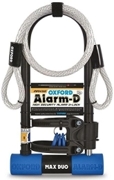 Oxford Bike Lock Oxford AlarmD Duo Max D Lock & Cable / Alarmed Siren Alarm Loud Sound Sold Silver Bicycle Cycle Biking Bike High Security Secure Steel Shackle Anti Theft Device Deter Deterrent Audible Beep Alert Key