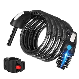 PURRL Accessories PURRL Bike Lock, 5- Digital Codes Bicycle Cable Lock, Security Resettable Combination Cable Lock, Led Night Light Bike Cable Steel Lock 4 Feet Long (Color : Black, Size : 125CM) little surprise