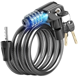 PURRL Bike Lock PURRL Bike Lock，Bike Lock Cable With Light For Night Unlocking, 5 Digit Combination Bicycle Cable Lock (Color : Black, Size : 120CM) little surprise