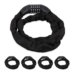 Relaxdays Bike Lock Relaxdays Combination Lock for Bikes, 5 Digit Code & Chain, Bicycle Security, Steel, Black