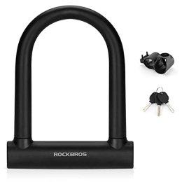 RockBros Accessories ROCKBROS Bicycle U-Lock with Bracket U-Bicycle Lock Made of High-Strength Alloy Steel Lock for Bicycle, Motorcycle, E-Bike Black