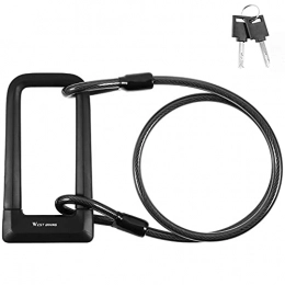 RONGJJ Bike Lock RONGJJ Bike U Lock With Steel Cable And Bike Mount, Duty Bicycle U-Lock, 15mm Shackle And 10mm X1.8m Cable Easily Carried On The Bike Mount. 2 Keys Anti Theft, Black(add Cable)