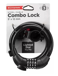 Schwinn Bike Lock Schwinn SW78502-3 Combo Lock with Light, 12mm