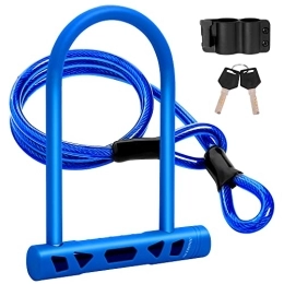 SKYSONIC Accessories SKYSONIC Bike Lock Heavy Duty Bike U Lock with Cable 14mm Shackle and 12mm x1.5m Cable and Sturdy Mounting Bracket for Mountain Bike Fold Bike Road Bike（Navy Blue）