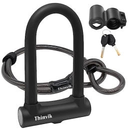 Thinvik Bike U Lock with 4ft Steel Cable,18mm Shackle Heavy Duty Bicycle U-Lock with 12mm x1.2m Cable and Mounting Bracket for Road Bike Mountain Bike Electric Bike Folding Bike Anti Theft Tool