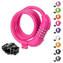 Titanker Accessories Titanker Bike Lock, 4 Feet Security Resettable Combination Coiling Bike Cable Locks with Mounting Bracket, 1 / 2 Inch Diameter (Pink)