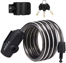 UPPVTE Accessories UPPVTE Bike Lock, PVC Anti-Scratch Coating Bicycle Cable Lock Mounting Bracket 1.5M Steel Coiled Cable Lock Included for Bicycle Outdoors Cycling Locks (Color : Black, Size : 15cm)