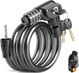UPPVTE Accessories UPPVTE Night Vision Lamp Bike Lock, 4-Digit Resettable Combination Lock Cable Locks with Mounting Bracket Mountain bike anti-theft lock Cycling Locks (Color : Black, Size : 100cm)