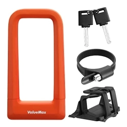 ValueMax Bike Lock ValueMax 17mm Heavy Duty Bike U-Lock with Sturdy Mounting Bracket and Keys, Anti Theft U-Lock for Bicycles / Motorcycles / Scooters / Collapsible Doors, Orange Color