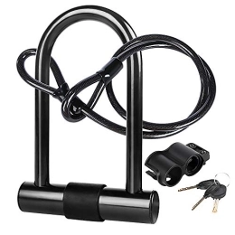 Valuetom Accessories Valuetom Bike D Lock, Heavy Duty Bicycle U Lock with 3 Keys, Mounting Bracket and 1.2M Steel Cable, Anti-Cut Cycle Lock for Bikes, Bicycle, Motorbikes, Motorcycles and More