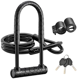 VVA Bike Lock VVA Bike U Lock, 20mm HeBike U Lock, 20mm Heavy Duty Combination Bicycle u Lock Shackle 4ft Length Security Cable with Sturdy Mounting Bracket and Key Anti Theft Bicycle Secure Locks