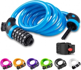 Wz Bike Lock WZ Bike Lock, Bike Lock With 5-Digit Code, 1.2M / 4ft Bicycle Lock Combination Cable Lock Lightweight & Security Bike Chain Lock For Bicycle, Mountain Bike, Scooter (Color : Blue)