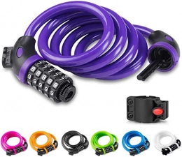 Wz Accessories WZ Bike Lock, Bike Lock With 5-Digit Code, 1.2M / 4ft Bicycle Lock Combination Cable Lock Lightweight & Security Bike Chain Lock For Bicycle, Mountain Bike, Scooter (Color : Purple)