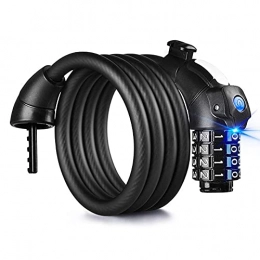 YQG Bike Lock YQG Bike Lock with LED Night Light, 4-Digit Resettable Number Combination Cable Lock Long 150cm, for Bicycle Outdoors and Other Items