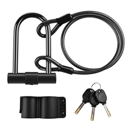 ZHANGQI Bike Lock ZHANGQI jiejie store Bike U Lock With Cable, Anti-theft Bicycle D Lock With Steel Cable Mounting Bracket Fit For Road / Mountain Bike, Motorcycle (Color : Black)