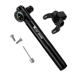 Asolym Accessories 300PSI Mini Bike Pump, Portable Bicycle Air Pump with Gauge, High Pressure Bicycle Hand Pump Fits Presta & Schrader, Includes Mount Bracket for Road Mountain Bikes, Black