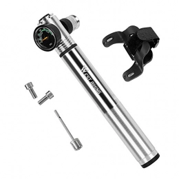 Asolym Accessories 300PSI Mini Bike Pump, Portable Bicycle Air Pump with Gauge, High Pressure Bicycle Hand Pump Fits Presta & Schrader, Includes Mount Bracket for Road Mountain Bikes, Silver
