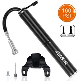 4UMOR Accessories 4UMOR Mini Bike Pump, High Pressure [160 PSI] Bicycle Pump Ball Pump with Needle Fits Presta & Schrader Valve, For Road, Mountain and BMX Bikes (Black)