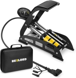BEELORD Bike Pump BEELORD Bike Foot Pump with Digital Display, Multi-Function Bike Pump , 160 PSI Double Cylinder Foldable Inflator for Car, Bicycle, Sports Balls, Scooter and Toys etc.(Black Yellow)