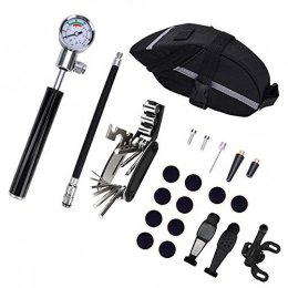 Fenghezhanouzhou Accessories Bicycle Accessories Mount Kit Set With Gauge Fits Presta And Schrader Mini MTB Bicycle Tire Pump With Glueless Puncture Repair Kit And Bike Saddle Bag Bike Pump ( Color : Black , Size : 20*2cm )