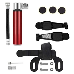 Eastbride Bike Pump Bicycle aluminum alloy pump + tire repair kit, manual mini inflatable cylinder, Fits Presta & Schrader Valve-red_B