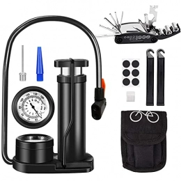 Bicycle Pump, Kit for Bicycle Tools, Foot Pump with High Pressure 160 PSI, Tool Kit with Kit, Mini Portable Foot Pumps, Bicycle Pedal Pump with Barometer, for Inflating and