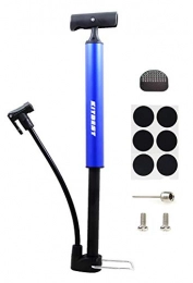 Kitbest  Bike Floor Pump & Glueless Puncture Kit, Portable Mini Bicycle Tire Air Pump with Reversible Presta to Schrader Valves Pump Head for BMX, Mountain, Road, Hybrid Bike & Sports Ball - Blue