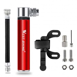 Asolym Accessories Bike Pump Mini, 7 word shape Bicycle pump, 120PSI Portable Aluminum Alloy Bike Air Pump Fits Presta & Schrader Valve Bike Pump for All Bikes, Football, Basketball and Inflatable Toys, Red