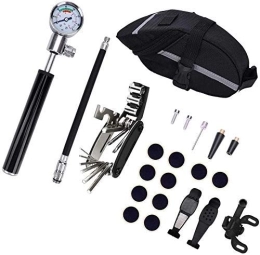 YGB Bike Pump Bike Pump Mount Kit Set With Gauge Fits And Mini MTB Bicycle Tire Pump With Glueless Puncture Repair Kit And Bike Saddle Bag Bike Frame-Mounted Pumps (Color : Black, Size : 20 * 2cm) Tire Inflator Pu