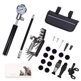 Shenping-art Accessories Bike Pump with Pressure Gauge, [210 PSI][Perfect Full Set] Mini Bicycle Pump, Ball Pump with Needle, Fits Presta & Schrader Valve, / Glueless Patch Kit / Frame Mount-Save Energy & Easy Pumping
