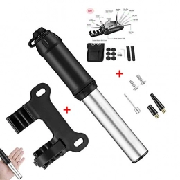 KuaiKeSport Accessories Bike Tire Pump with 16-in-1 Bicycle Repair Tool, Mini Bike Pump for all Bikes, 120PSI Bike air Pump for Road, Mountain and BMX Bikes, Portable Bicycle Pump Easy To Use, Ball Pump with Needle, Silver