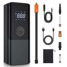 Yapwiki Bike Pump Cordless Tyre Inflator Portable Air Compressor, Rechargeable Car Tyre Pump 150PSI Bike Pump with 6000mAh Battery LED Light Powerbank, Electric Air Pump For Inflatables, Car, Motorcycle, Balls, Bicycle