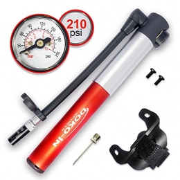 DOKO-IN Mini Bike Pump with Gauge, Frame Mount Bicycle Pump with Flexible Hose, Presta Schrader Compatible Tire Bike Pump, 210 PSI Capacity, 1 Year Warranty