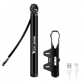 Fesjoy Accessories Electric Bicycle Pump, Fesjoy Electric Bicycle Type-C USB Rechargeable Pump MTB Road Bike Tire Air Pump Cycling Inflator Bicycle Aluminum Alloy Air Pump