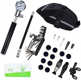 HEBAI Accessories HEBAI Portable Bike Pumps, Multifunction Inflation Devices Mini High Pressure Bicycle Air Pump With Pressure Gauge With Glueless Puncture Repair Kit 10.24
