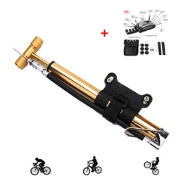 KuaiKeSport Bike Pump KuaiKeSport Bike Pump for all Bikes, Floor Pump with 16-in-1 Bicycle Repair Tool, Bike Tire Pump Portable, Bike air Pump for Road Mountain Bikes BMX, Ball Pump with Needle, Gold