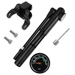 PDFF Accessories Mini Bicycle Pump with Pressure Gauge, 300 PSI Bike Air Pump, 2 in 1 Valve Bicycle Frame Pump with Presta & Schrader, Portable Compact for MTB Road Bike Mountain Bike, Black