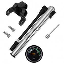 PDFF Accessories Mini Bicycle Pump with Pressure Gauge, 300 PSI Bike Air Pump, 2 in 1 Valve Bicycle Frame Pump with Presta & Schrader, Portable Compact for MTB Road Bike Mountain Bike, Silver