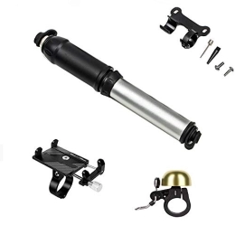 BNLD Bike Pump Mini Bike Pump / Bike Frame-Mounted Pumps with Gauge - Fits Presta and Schrader - 120 PSI - Reliable, Compact and Light - for Road, MTB, BMX Bikes, Gift Copper Bell and Mobile Phone Holder