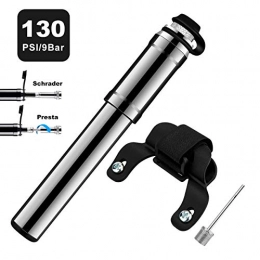 foolerba Accessories Mini Bike Pump Fits Presta and Schrader Valves, Portable Bike Hand Pump with 130 Psi High Pressure, Bicycle Tire Air Pump Suit for Mountain Road BMX Bikes, Includes Installation Kit, Size16x2cm, Black