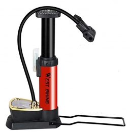 tooloflife Accessories Red Bike Foot Pump with Gauge, Lightweight Bicycle Foot Activated Floor Pump Competible with All Valve for Road Bike Mountain Bike